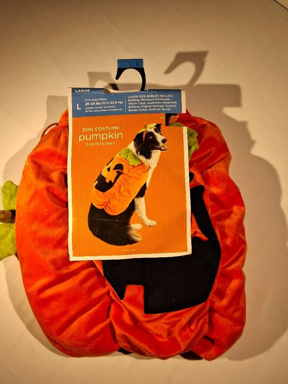 PUMPKIN DOG COSTUME Large Dogs (25-50lbs)   2 piece set   Plush & Headpiece  NEW